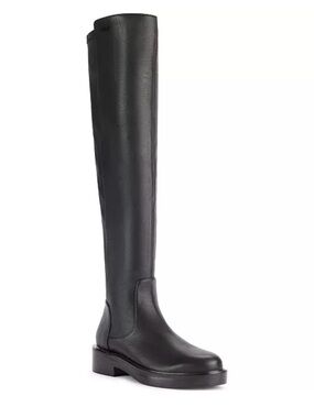 DKNY Black Over-The-Knee Leather Riding Boots with Low Block Heel